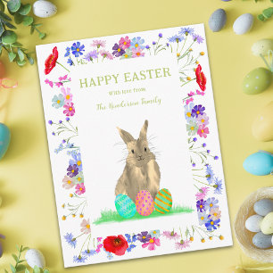 Cartes Pour Fêtes Annuelles Lapin de Pâques personnalisé Fleur sauvage mignonn