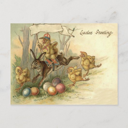 Cartes Pour Fêtes Annuelles Lapin de Pâques Poussin Œuf Coloré Peint Drapeau (Devant)