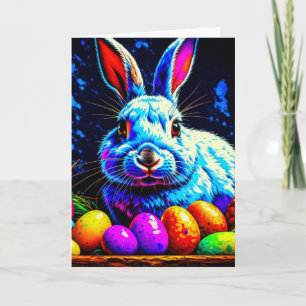 Cartes Pour Fêtes Annuelles Lapin de Pâques psychédélique avec des oeufs
