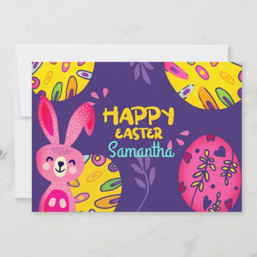 Cartes Pour Fêtes Annuelles Lapin De Pâques Rose Et Clair, Violet (Devant)