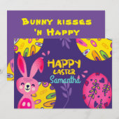 Cartes Pour Fêtes Annuelles Lapin De Pâques Rose Et Clair, Violet (Devant / Derrière)