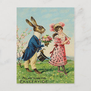 Cartes Pour Fêtes Annuelles Lapin de Pâques Rose Femme Victorienne Paysage