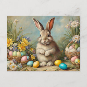 Cartes Pour Fêtes Annuelles Lapin de Pâques vintage avec Paniers de Pâques, Fl