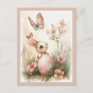 Cartes Pour Fêtes Annuelles Lapin de Pâques Whimsical avec Papillons Blush ros