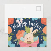 Cartes Pour Fêtes Annuelles Lapin doux dans un panier-cadeau “Joyeuses Pâques” (Devant / Derrière)