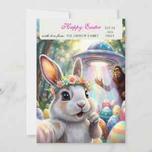 Cartes Pour Fêtes Annuelles Lapin Drôle Bigfoot UFO Pâques Personnalisé Famill