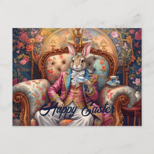 Cartes Pour Fêtes Annuelles Lapin élégant buvant du thé Joyeuses Pâques