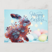 Cartes Pour Fêtes Annuelles Lapin en cristal avec Fleurs Pastel Pâques (Devant)