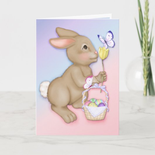 Cartes Pour Fêtes Annuelles Lapin et papillon de Pâques (Devant)