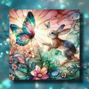 Cartes Pour Fêtes Annuelles Lapin Et Papillon En Verre Vitré Chrétien Pâques