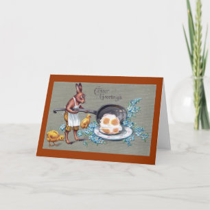 Cartes Pour Fêtes Annuelles Lapin faisant frire le cru Pâques d'oeufs