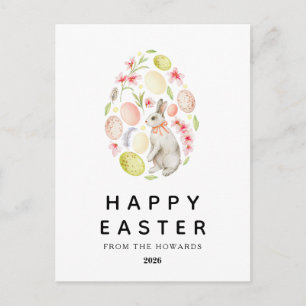 Cartes Pour Fêtes Annuelles Lapin Floral Moderne Élégant Simple Joyeuses Pâq