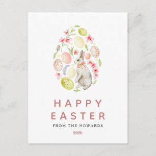 Cartes Pour Fêtes Annuelles Lapin Floral Moderne Élégant Simple   Joyeuses Pâq