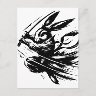 Cartes Pour Fêtes Annuelles Lapin Guerrier à l'Encre Noire Samouraï