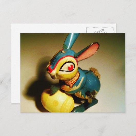 Cartes Pour Fêtes Annuelles lapin jouet et oeuf jaune pâle (Devant / Derrière)