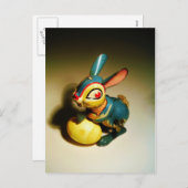 Cartes Pour Fêtes Annuelles lapin jouet et oeuf jaune pâle (Devant / Derrière)