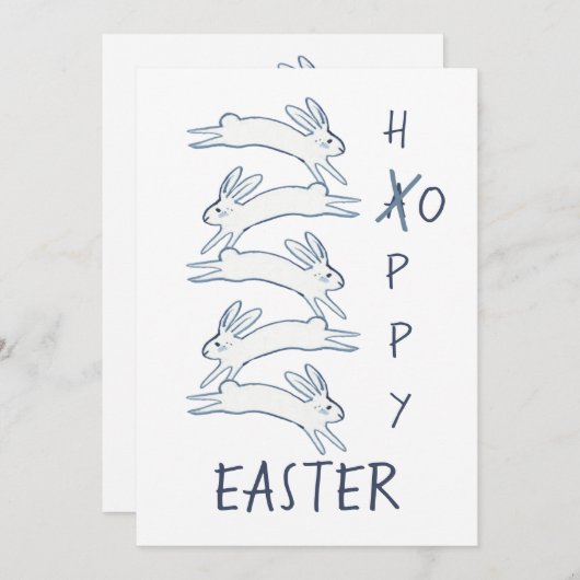 Cartes Pour Fêtes Annuelles Lapin Lapin Bleu Pâques Dessin Simple Mignonne (Devant / Derrière)