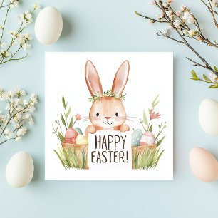 Cartes Pour Fêtes Annuelles lapin mignon avec des fleurs et des œufs peints 