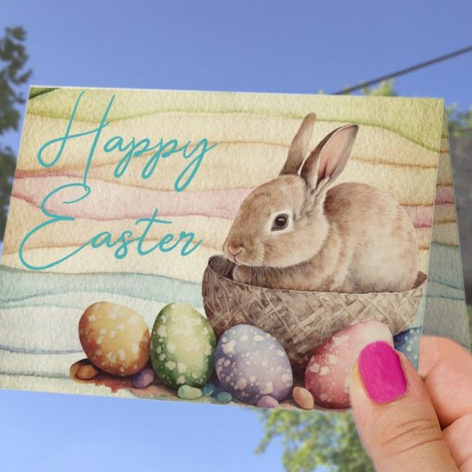 Cartes Pour Fêtes Annuelles Lapin mignon dans un panier personnalisé