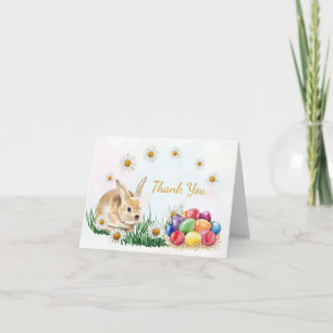Cartes Pour Fêtes Annuelles Lapin, oeufs colorés, marguerite Merci de Pâques