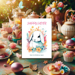 Cartes Pour Fêtes Annuelles Lapin Oreilles Tombantes Printemps Fleurs Aquarell