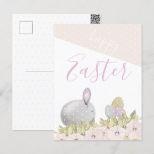 Cartes Pour Fêtes Annuelles Lapin rose mignon et heureux aquarelle