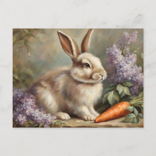 Cartes Pour Fêtes Annuelles Lapin vintage avec Fleurs Lilac et Carotte