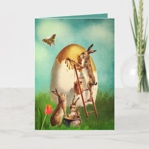 Cartes Pour Fêtes Annuelles Lapin vintage Et Oeuf De Pâques