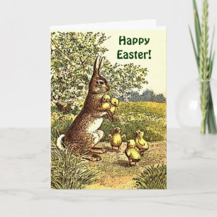 Cartes Pour Fêtes Annuelles Lapin vintage et poussins de Pâques