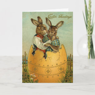 Cartes Pour Fêtes Annuelles lapins dans un oeuf d'or, Vintage de Pâques victor
