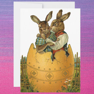 Cartes Pour Fêtes Annuelles lapins dans un oeuf d'or, Vintage de Pâques victor