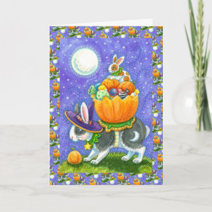 CARTES POUR FÊTES ANNUELLES LAPINS DE HALLOWEEN ÉPILES, MAÏS À LA CANNELLE, CO