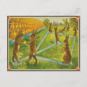 Cartes Pour Fêtes Annuelles Lapins de Pâques vintage jouant au baseball poussi