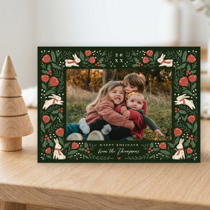 Cartes Pour Fêtes Annuelles Lapins d'hiver Bois de Noël Photo Pliée