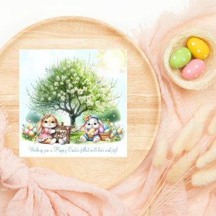 Cartes Pour Fêtes Annuelles Lapins et papillons de Pâques mignons à l'aquarell