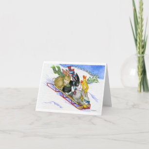 Cartes Pour Fêtes Annuelles Lapins Sledding