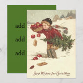 Cartes Pour Fêtes Annuelles L'arbre de Noël du garçon présente la neige du cha (Devant / Derrière)