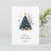 Cartes Pour Fêtes Annuelles L'Arbre De Noël Étoiles La Lune (Debout devant)