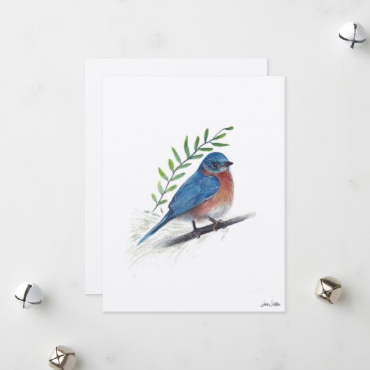 Cartes Pour Fêtes Annuelles L'art des oiseaux bleus (Devant/Arrière en situation)