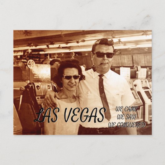 CARTES POUR FÊTES ANNUELLES LAS VEGAS FUNNY 1960'S COUPLE CRAZY HAIR MAN NERD (Devant)