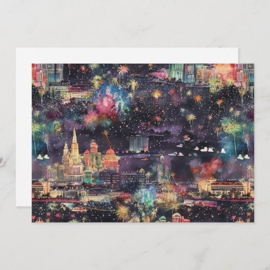 Cartes Pour Fêtes Annuelles Las Vegas Noël & Nouvel An en aquarelles (Devant / Derrière)