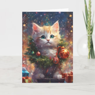 Cartes Pour Fêtes Annuelles L'Assistant de Père Noël Chaton Mignon Art de Fête