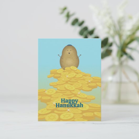 Cartes Pour Fêtes Annuelles Latkes et Gelt Hanoukka Card (Debout devant)