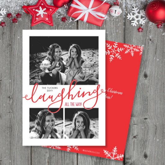 Cartes Pour Fêtes Annuelles Laughing All Way 3-Photo Noël rouge neige