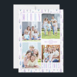 Cartes Pour Fêtes Annuelles Lavender MERRY CHRISTMAS Photo Collage Arbres<br><div class="desc">Carte de voeux photo moderne MERRY CHRISTMAS avec un design motif de lavande tendance et des arbres de Noël abstraits bleus et des arbres de la forêt. Incluez quatre photos et votre texte personnalisé sur le devant et/ou le dos (facultatif). CONSEIL PHOTO : Sélectionnez des photos avec le sujet au...</div>
