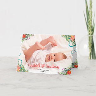 Cartes Pour Fêtes Annuelles Le 1er Noël de bébé Photo en plein cadre Blanc & R