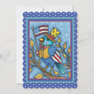 CARTES POUR FÊTES ANNUELLES LE 4 JUILLET, TWEET DE BLUEBIRD, DRAPEAU AMÉRICAIN