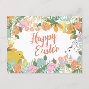 Cartes Pour Fêtes Annuelles Le canard à fleur de printemps Joyeux lapin de Pâq