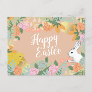 Cartes Pour Fêtes Annuelles Le canard à fleur de printemps Joyeux lapin de Pâq
