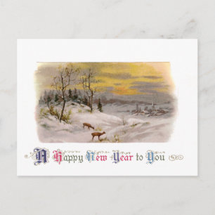 Cartes Pour Fêtes Annuelles Le cerf dans la neige Nouvel An Vintage